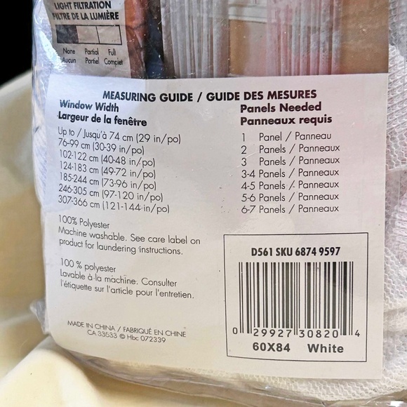 DRAPES, 60 X 84 INCHES, ONE PANEL WITH LACE VALANCE, POLYESTER/COTTON, SEARS, - Picture 2 of 3